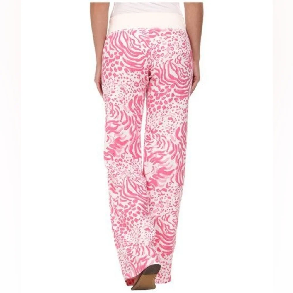 Lilly Pulitzer Beach Pant Get Spotted Wide Leg Linen Animal Print Pink Size XXS - Picture 2 of 9